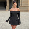 BKQU Elegant Solid Backless Mini Dress Women High Waist Fashion Long Sleeve Slim A-line Dresses 2024 Autumn Party Evening Dress