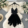 CHILLGIO Women Butterfly Velour Glitter Spaghetti Strap Sexy Fashion Backless Nightie Erotic Irregular A Line Pajamas Sundress