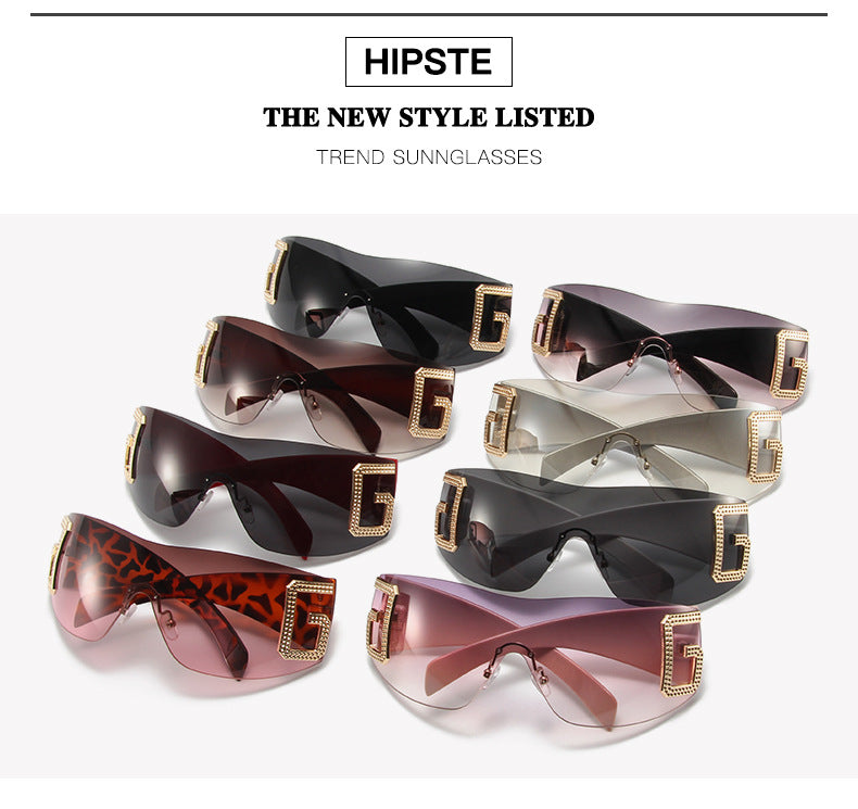 2024 New Oversized Rimless Sunglasses Women Fashion One-Piece Shield Sun Glasses For Female Streetwear Y2k Sunglass Ladies UV400