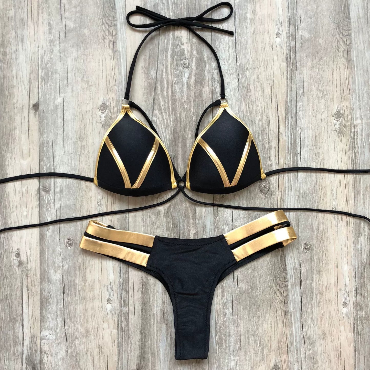 Hot Spring Sexy Bikini Lace-up Cutout Sexy Bronzing Bikini Hard Bag Hollow out Separates Swimsuit Bikini