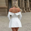 BKQU Elegant Off Shoulder Long Sleeve Mini Dress Women Sexy Strapless Backless Slim A-Line Short Dress Lady Chic Party Vestidos
