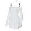 BKQU Elegant Off Shoulder Long Sleeve Mini Dress Women Sexy Strapless Backless Slim A-Line Short Dress Lady Chic Party Vestidos
