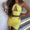 Women's Neck Hanging Hollow Strap Short Top Set Sexy Backless Sleeveless Tank Top and Short Skirt Casual Street Wear Club Party