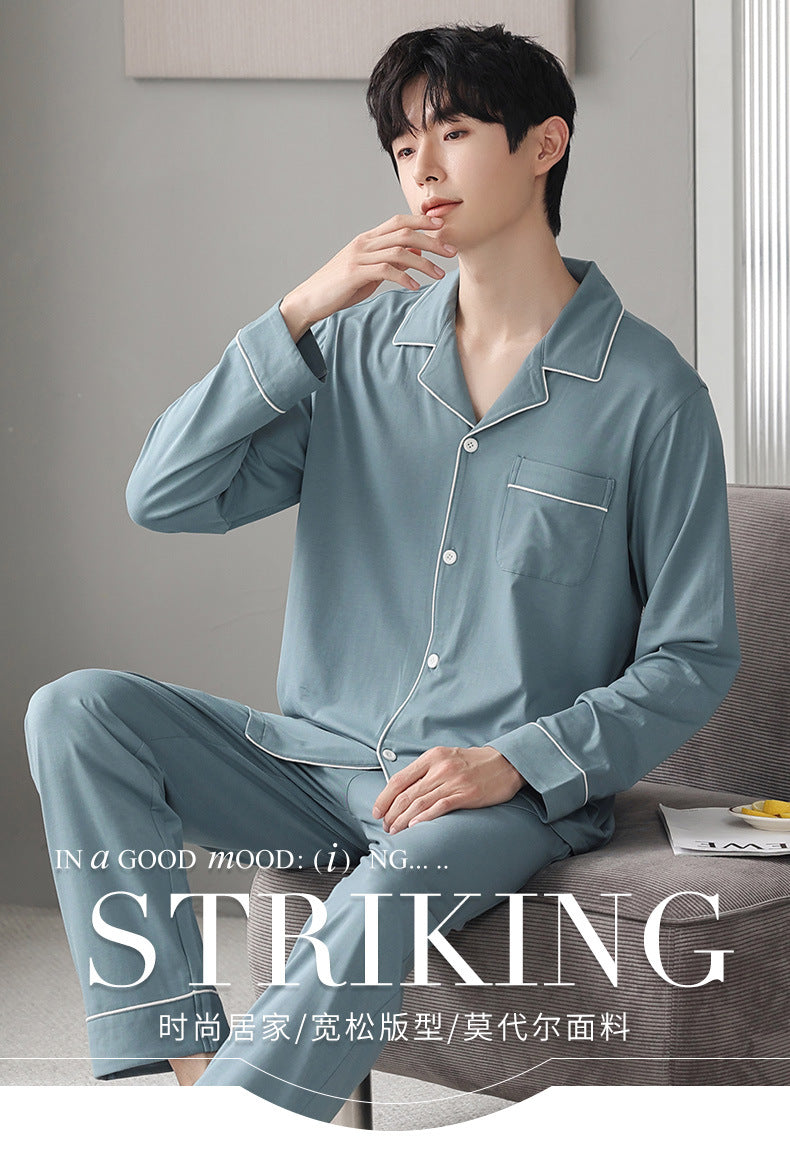 Autumn Pajamas Sets Men Long Sleeve Modal Cotton Thin Teenage Boys' Large Size Spring Outwear Home Cloth Suit Sleepwear Male