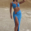 Fashion Pure Desire Style 2024 Spring and Summer New Sexy Pure Color Sling Bandeau Slim-Fit Fold Split Skirt Suit