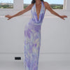 Sylcue Wizard of Oz Elegant Retro Tie-Dyed Fresh Print Deep V-neck Halter Dress Waist-Slimming Long Dress Summer