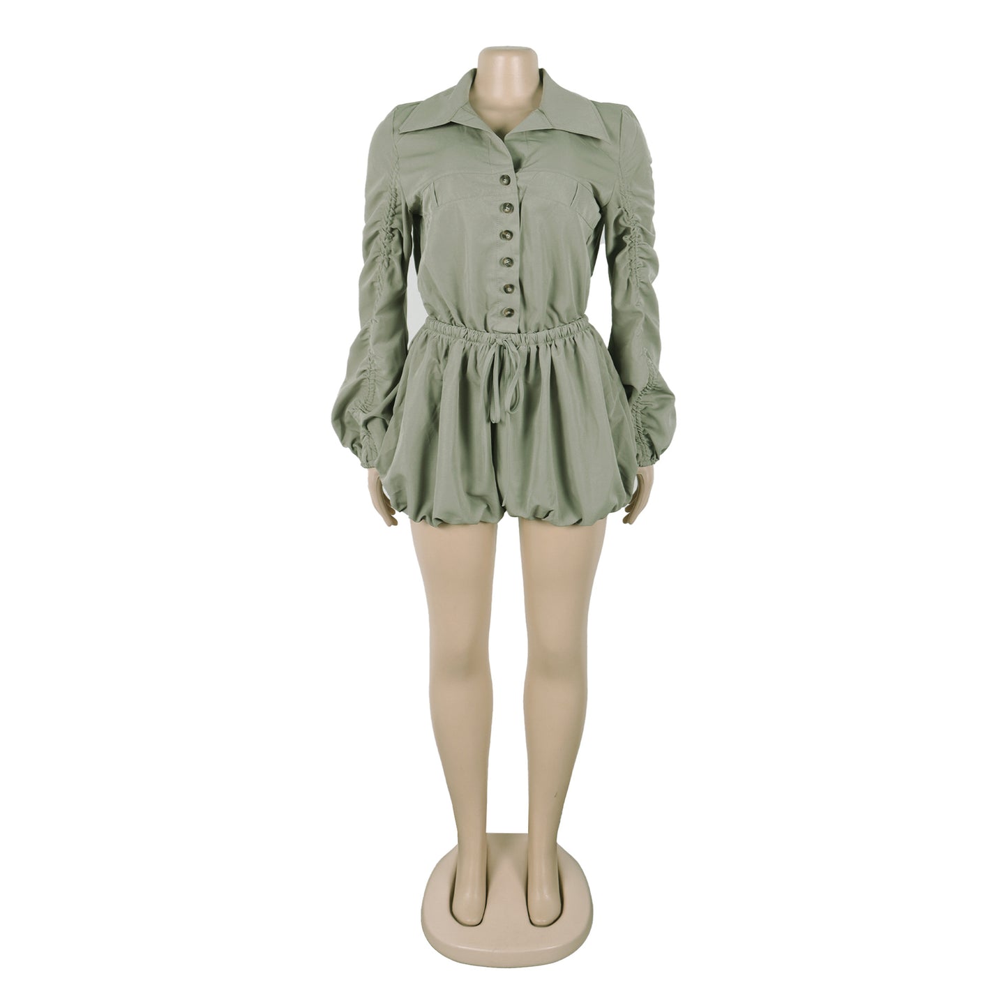 CM.YAYA Vintge Women's Blouse Style Ruched Up Long Sleeve Romper Playsuit 2025 Summer Streetwear Basic Overall Outfits Jumpsuits