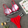 New Sexy Print English Letter Bikini with Steel Bracket Black Sports Separates Swimsuit Three-Point Red