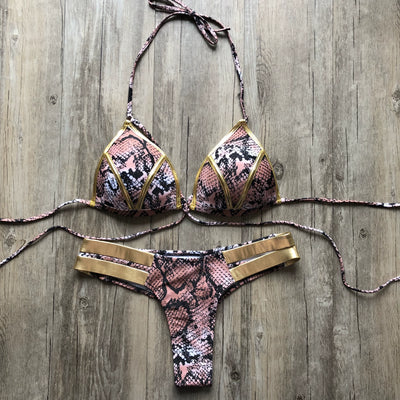 2023 New Arrival Nylon Triangle Bronzing Patchwork Bikini Lady Sexy Swimwear Swimsuit Export Bikini 8 Colors