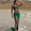 Fashion Pure Desire Style 2024 Spring and Summer New Sexy Pure Color Sling Bandeau Slim-Fit Fold Split Skirt Suit