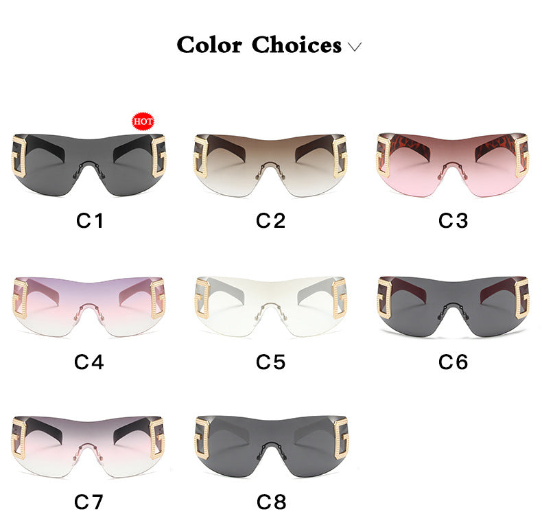 2024 New Oversized Rimless Sunglasses Women Fashion One-Piece Shield Sun Glasses For Female Streetwear Y2k Sunglass Ladies UV400