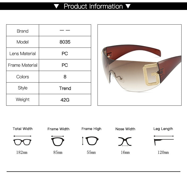 2024 New Oversized Rimless Sunglasses Women Fashion One-Piece Shield Sun Glasses For Female Streetwear Y2k Sunglass Ladies UV400