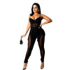 European and American Women's Clothing See-through Sexy Suspender Mesh Jumpsuit