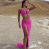 Fashion Pure Desire Style 2024 Spring and Summer New Sexy Pure Color Sling Bandeau Slim-Fit Fold Split Skirt Suit