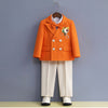 Boys Royal Blue Orange Suit For Wedding Kids Jacket Pants Bowtie Flower 4PCS Ceremony Tuxedo Dress Children Photograph Costume