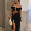 Fashion Pure Desire Style 2024 Spring and Summer New Sexy Pure Color Sling Bandeau Slim-Fit Fold Split Skirt Suit
