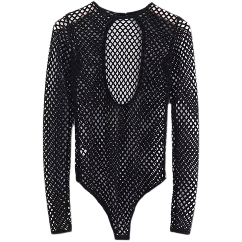 Fashion Wind Big Mesh Cut Out Travel One-Piece T-shirt