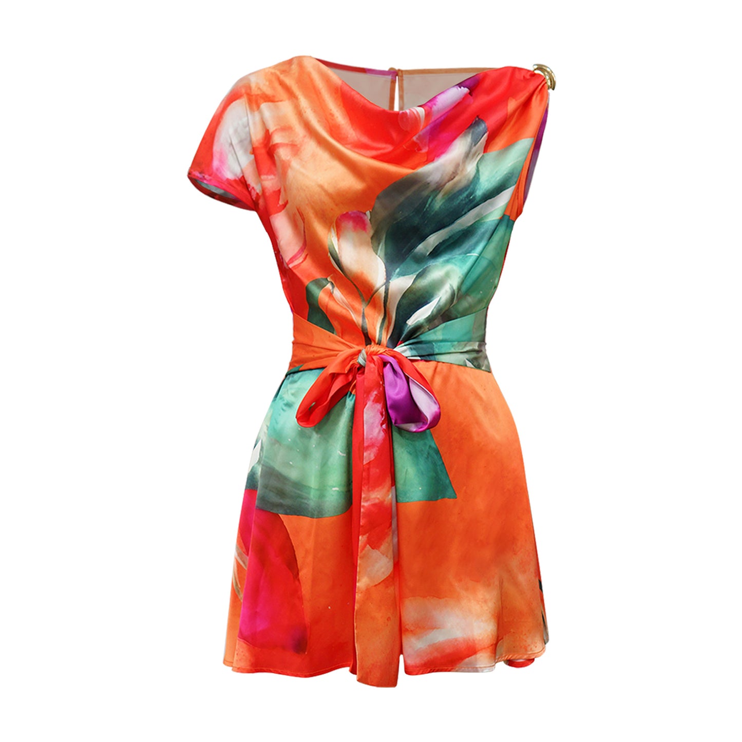 CM.YAYA Women Tie Dye Print Beach Sleeveless V-neck Sashes Sexy Party Club Playsuits Jumpsuit 2025 Summer One Piece Suit Rompers