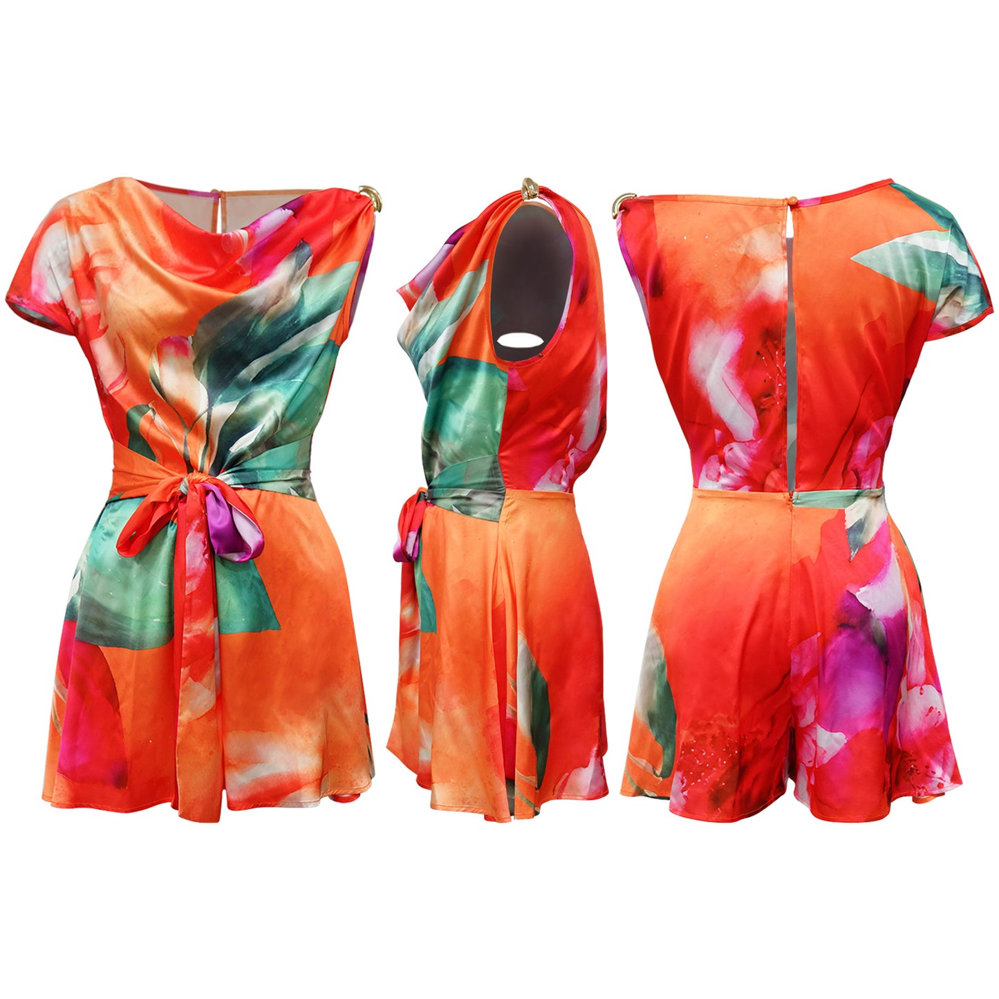 CM.YAYA Women Tie Dye Print Beach Sleeveless V-neck Sashes Sexy Party Club Playsuits Jumpsuit 2025 Summer One Piece Suit Rompers