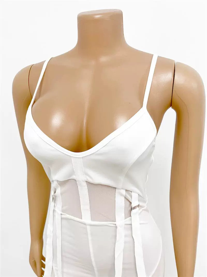 European and American Women's Clothing See-through Sexy Suspender Mesh Jumpsuit