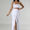 CM.YAYA Summer Women Sets Sleeveless Sexy Strap Crop Top and Tassel Long Skirt Sets Night Club Party Beach 2 Two Piece Sets