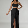 CM.YAYA Summer Women Sets Sleeveless Sexy Strap Crop Top and Tassel Long Skirt Sets Night Club Party Beach 2 Two Piece Sets