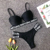 New Sexy Print English Letter Bikini with Steel Bracket Black Sports Separates Swimsuit Three-Point Red