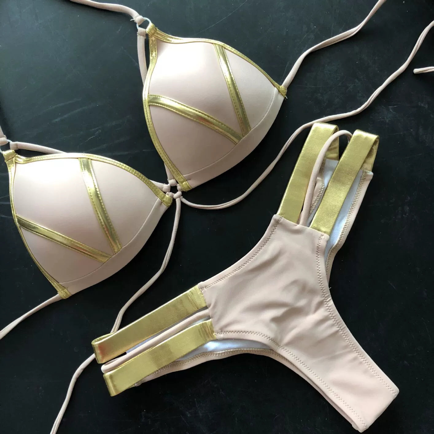 Hot Spring Sexy Bikini Lace-up Cutout Sexy Bronzing Bikini Hard Bag Hollow out Separates Swimsuit Bikini