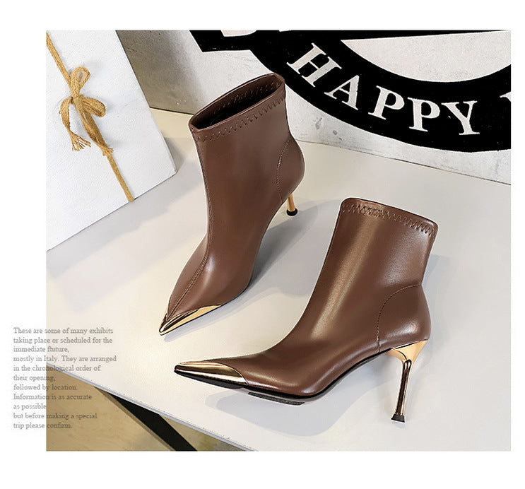 BIGTREE shoes Autumn Winter Boots Metal Pointed tip Women Boots Fashion Leather Boots High Heels Stilettos New Women Ankle Boots