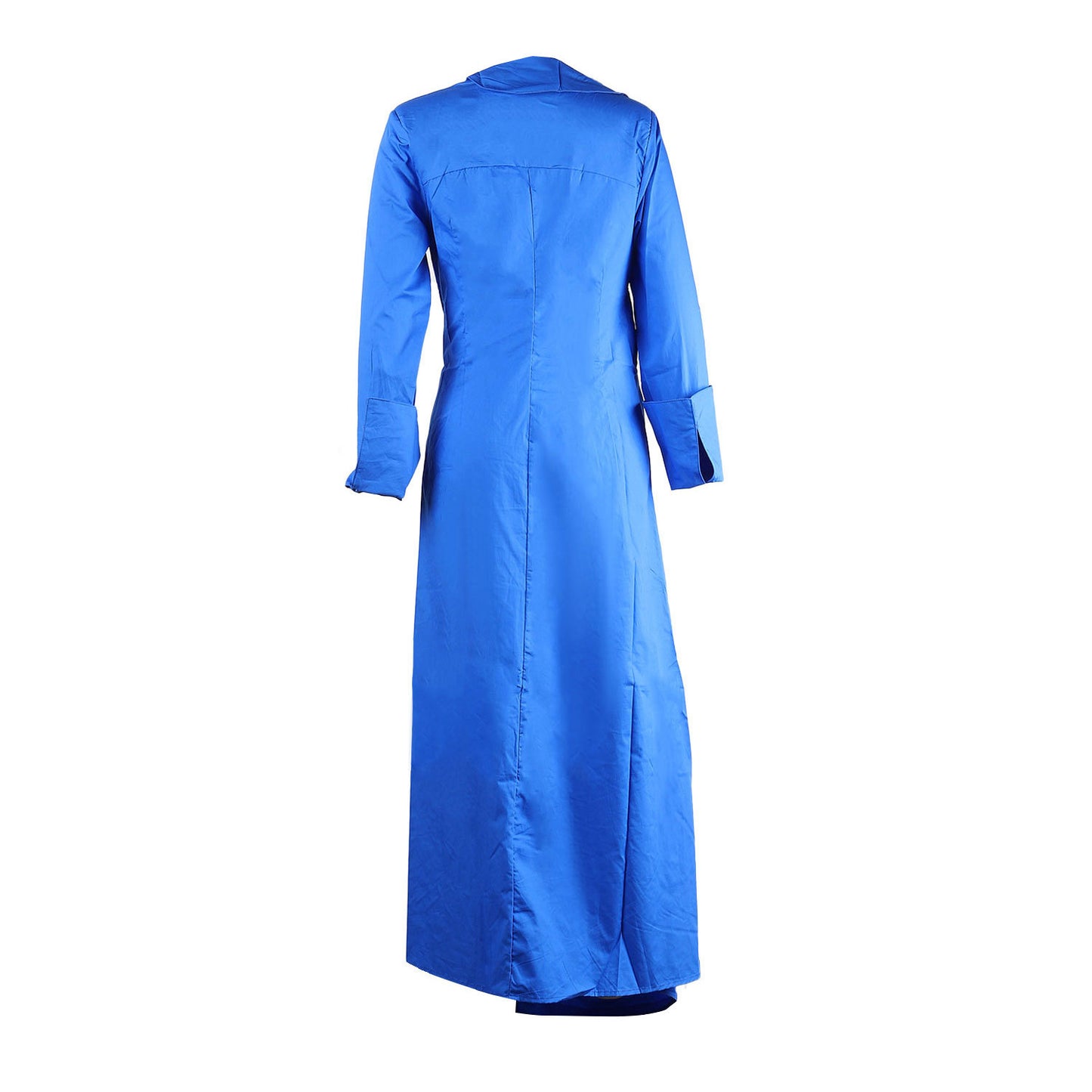 CM.YAYA Vintage Women Long Sleeve High Side Split Ruched Up Wrap Lapel Collar White Maxi Long Dress Fashion Street Dresses