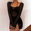 Transition Sexy Zone Black Sheer Mesh Sexy Temperament Split Long Dress Hot Spring Bikini Blouse Pure Desire Style
