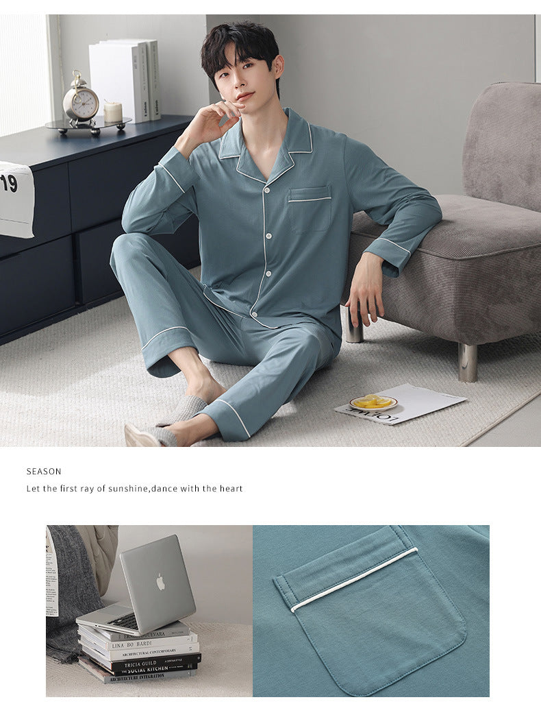 Autumn Pajamas Sets Men Long Sleeve Modal Cotton Thin Teenage Boys' Large Size Spring Outwear Home Cloth Suit Sleepwear Male