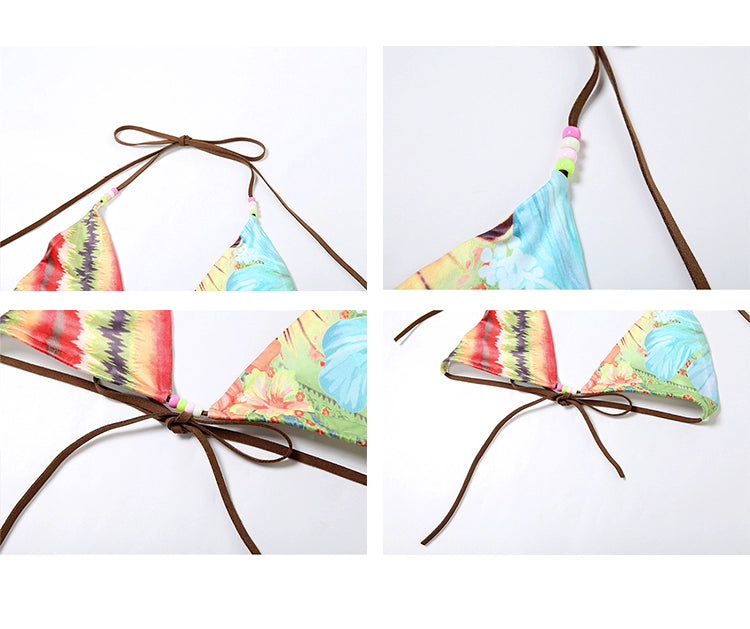 Weird Puss Hawaii Beach Vacation Style European and American Sexy Sexy Fashion Halter Bikini Suit Women