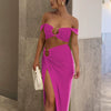 Fashion Pure Desire Style 2024 Spring and Summer New Sexy Pure Color Sling Bandeau Slim-Fit Fold Split Skirt Suit