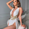 European and American Style Women's Clothing Ins Sexy Fashion Dress Wedding Deep V High Slit Part Large Hem Floor-Length Formal Dress