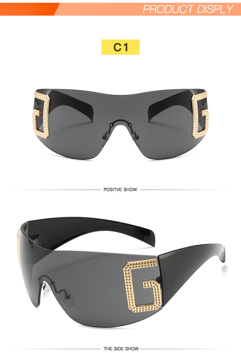 2024 New Oversized Rimless Sunglasses Women Fashion One-Piece Shield Sun Glasses For Female Streetwear Y2k Sunglass Ladies UV400