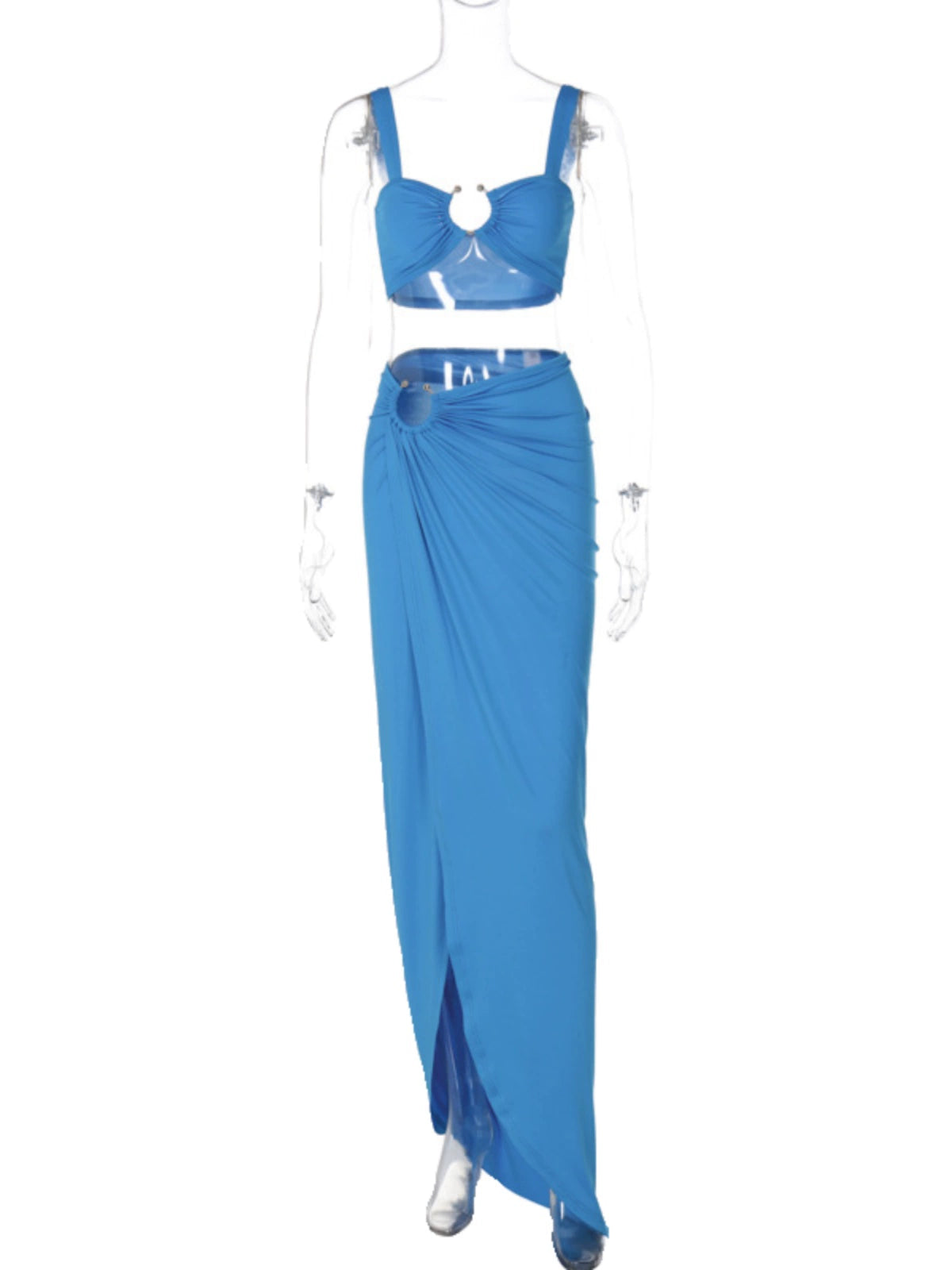 Fashion Pure Desire Style 2024 Spring and Summer New Sexy Pure Color Sling Bandeau Slim-Fit Fold Split Skirt Suit