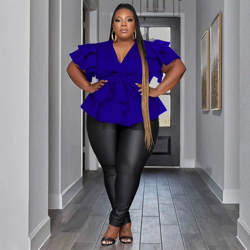 Plus Size Party Top Women Big SizeV Neck Wedding Evening Red