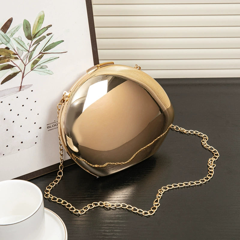 2024 New Arrival Golden Acrylic Shiny Metallic Goose Egg Box Glossy Shell Banquet Glossy Dumpling Hand Holding