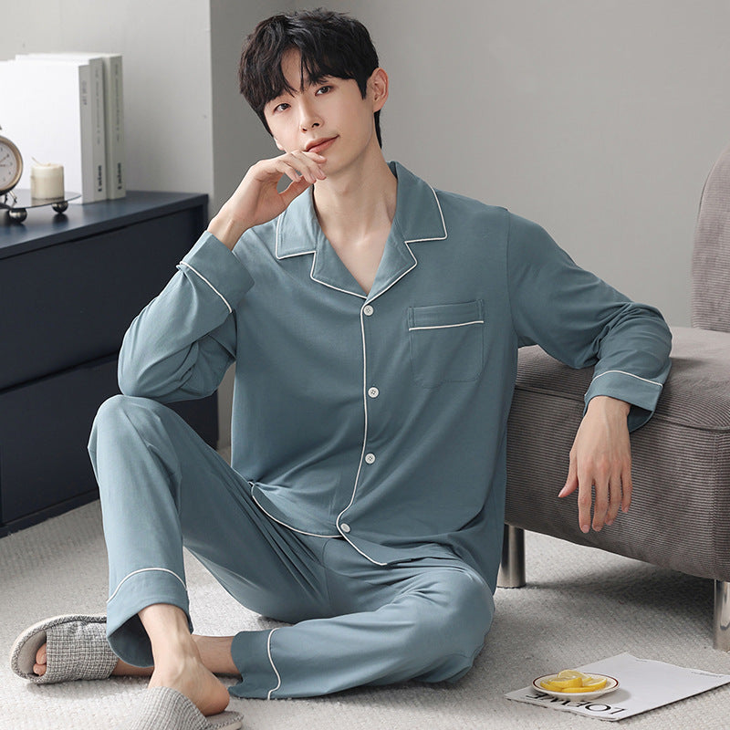 Autumn Pajamas Sets Men Long Sleeve Modal Cotton Thin Teenage Boys' Large Size Spring Outwear Home Cloth Suit Sleepwear Male