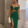 Fashion Pure Desire Style 2024 Spring and Summer New Sexy Pure Color Sling Bandeau Slim-Fit Fold Split Skirt Suit