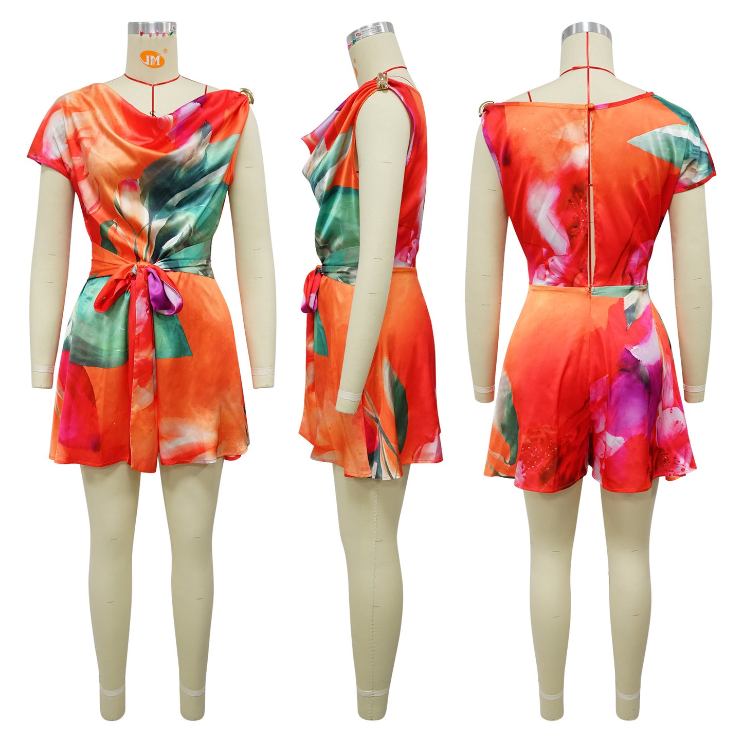 CM.YAYA Women Tie Dye Print Beach Sleeveless V-neck Sashes Sexy Party Club Playsuits Jumpsuit 2025 Summer One Piece Suit Rompers
