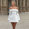 BKQU Elegant Off Shoulder Long Sleeve Mini Dress Women Sexy Strapless Backless Slim A-Line Short Dress Lady Chic Party Vestidos