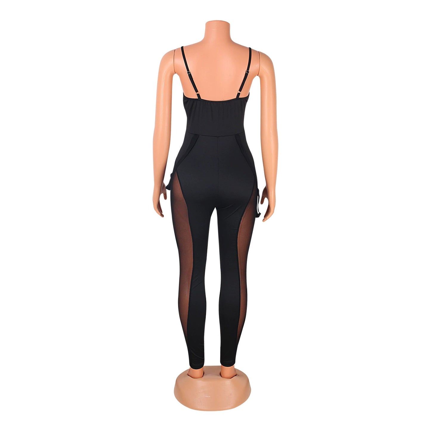 European and American Women's Clothing See-through Sexy Suspender Mesh Jumpsuit