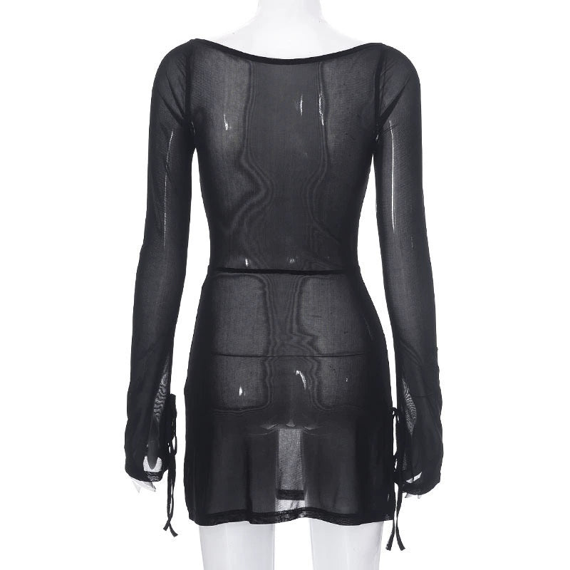 Transition Sexy Zone Black Sheer Mesh Sexy Temperament Split Long Dress Hot Spring Bikini Blouse Pure Desire Style