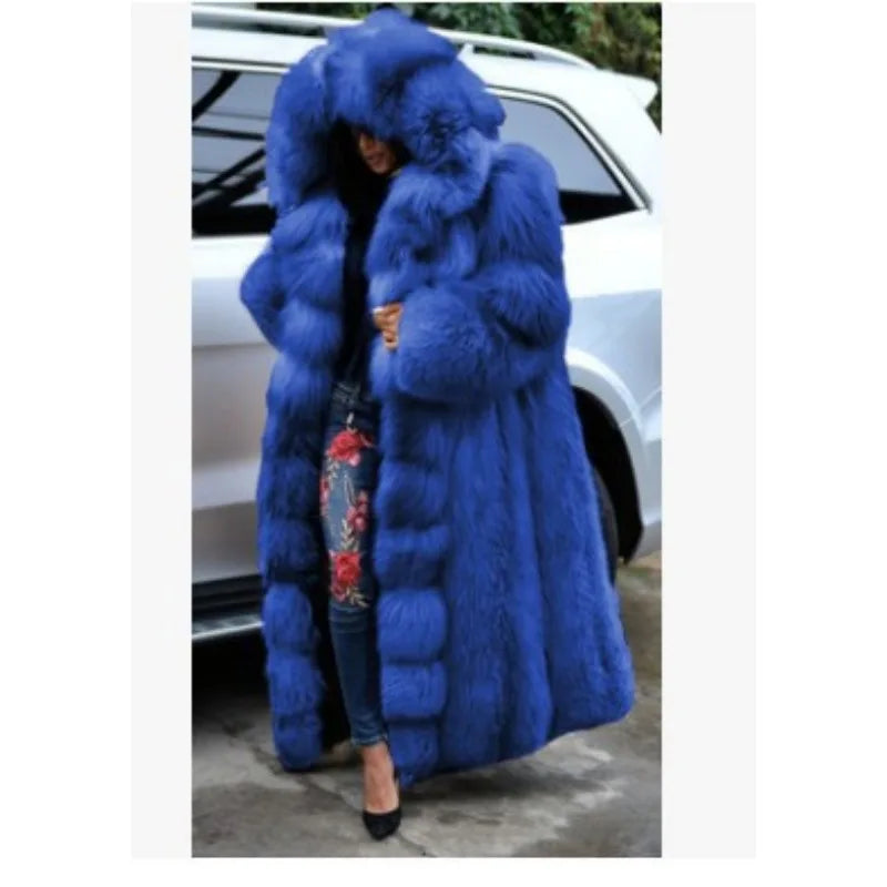 Women Solid Plush Warm Cardigan Coat Autumn Winter Faux Fur Large Coat Women's Casual Long Sleeve Hooded Faux Fur Coat