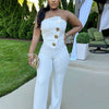Znaiml Sexy Yellow Button Wide Leg Pants Stretch Long Rompers One Pieces Overalls Women Strapless Jumpsuit Birthday Streetwear