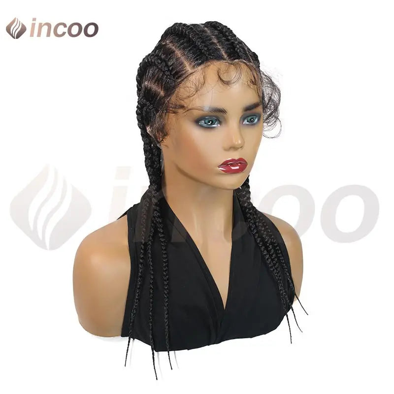 Wear and Go Glueless Wig Synthetic Full Lace Cornrow Braided Wigs Jumbo Box Braids Wig For Black Women Faux Locs Braiding Wigs
