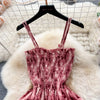 2024 New Summer Korean Fashion Rose Flower Print Romantic Retro Party Dress Elastic High Waist Vacation Long Dress Beach Vestido