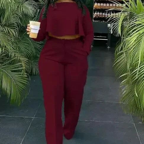 Two Piece Set Women Tracksuit Set Dashiki African Spring Summer Work Elegant Long Sleeve Top Pants Set Party Suit Matching Sets